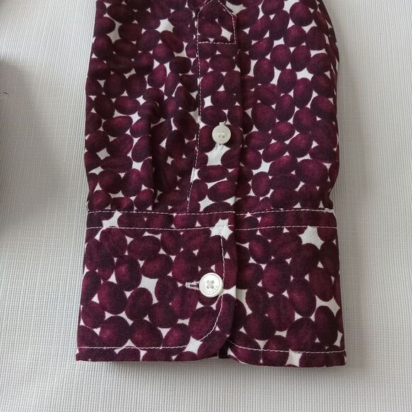 Talbots Burgundy Red Coffee Bean All Over Print Button Down Shirt Women's Medium - Picture 11 of 13